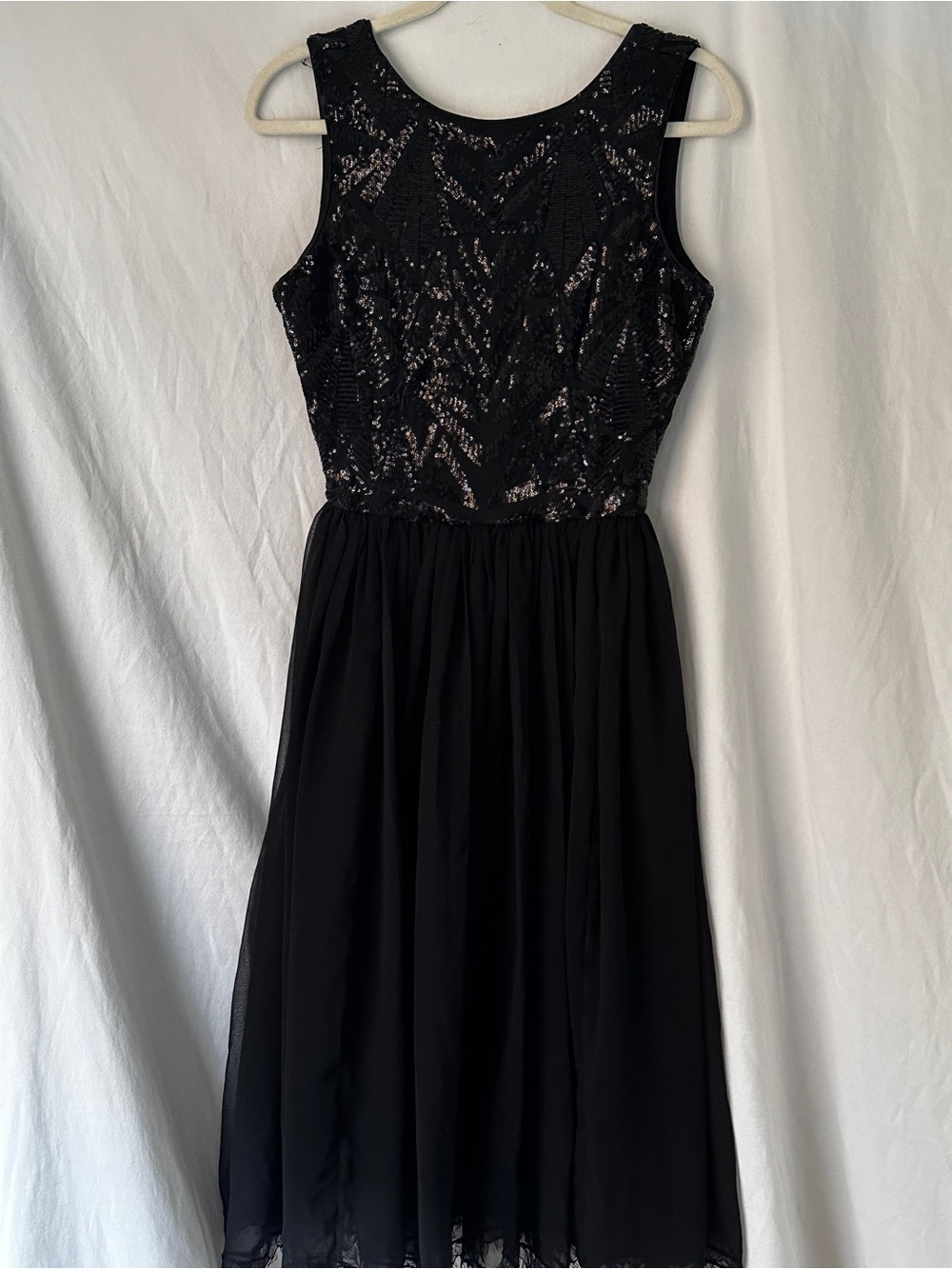 Dress the Population Black Sequin Chiffon Cocktail Dress Size Small